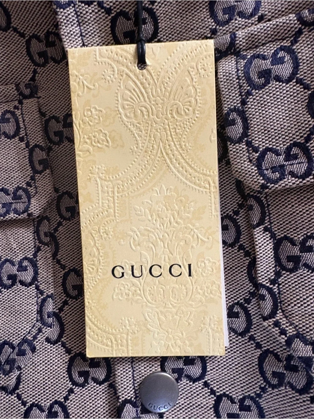 Gucci Beige and Navy GG Monogram Button-Front Shirt/Sweater